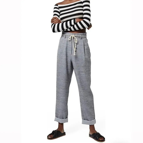 NWOT TOPSHOP | Rope Belted Gray Paperbag Cuffed Pants | 6 - Picture 1 of 10